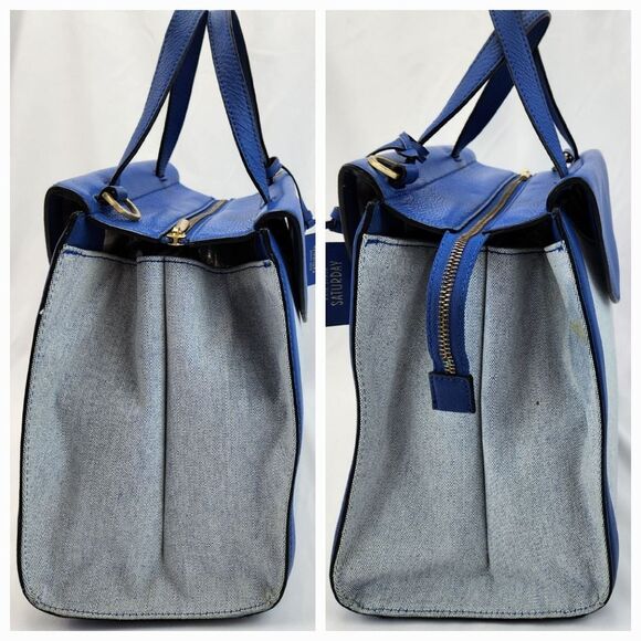 🔥Kate Spade Saturday Blue "The Large A" Leather/Canvas Satchel/Crossbody Purse - Picture 9 of 15